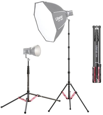 ULANZI Supporto per luce in fibra di carbonio T230, treppiede regolabile per fotografia con clip per telefono, treppiede robusto da 230 cm, per flash Speedlight, softbox, fotocamera stroboscopica, con