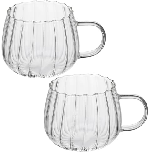 Zerodeko Set di 2 Mug in Vetro Trasparente con Manico, 450ml Mug per Caffè e Tè, Tazze a Forma di Zucca per Casa, Sicure per Microonde