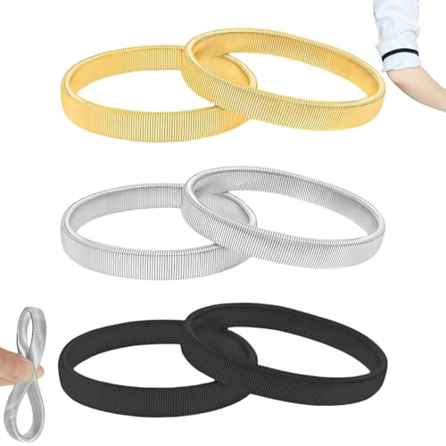 YSHODGU 6 Stück Armelhalter Damen, Armelhalter Damen, Hemdhalter Herren, Armband Halter, Rutsch-Hemd Sleeve Garters, Hemd-Armband, Halter, Gold, Weiß, Schwarz