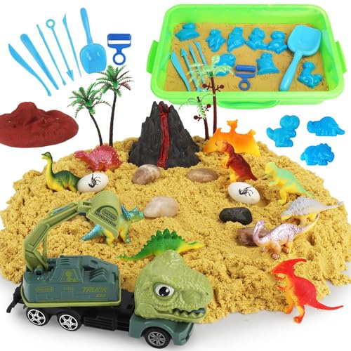 ZUSUZU Sabbia Magica per Bambini,Giocattoli Sensoriali,Sabbiera Giocattolo,figurine di dinosauri,Giocattoli Sabbiarelli per Ragazzi e Ragazze Dai 3 Anni