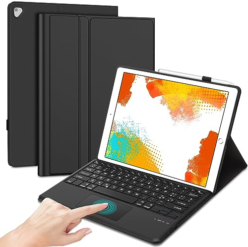 FOGARI Teclado con Touchpad para iPad Pro 12.9 2015/2017, Funda para iPad Pro 12.9 1/2 Generacion con Español Ñ Teclado Bluetooth con Trackpad, Negro
