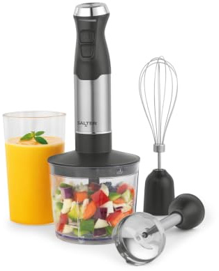 Salter 3-In-1 Hand Blender Set, 600W, Variable Speed | Stainless Steel Blender And Whisk Attachments, 500ml BPA-Free Chopper Bowl, 700ml Beaker With Lid, Detachable Parts