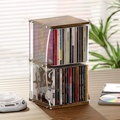 Alyoen 2-Tier CD Case Holder, CD Storage Rack for Display, Holds Up to 30 Standard CDs, CD Organizer Shelf with Curved Design for Home Theater & Office, Ideal for Music Enthusiasts