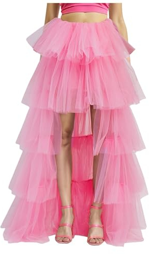 Générique Jupe Tutu Longue pour Femme Style Années 80 - Robe Asymétrique avec Jupon Intégré de Ballet et Coupe Trapèze, Tulle Fluide pour Soirée Vintage ou Danse (One Size)