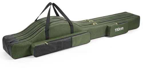 Axrye Bolsa para Caña de Pescar Portátil 150cm - Bolsa de Pesca de 3 Capas, Plegable Impermeable Bolsa de Transporte para Caña de Pescar para Cañas, Carretes, Señuelos y Caja de Aparejos