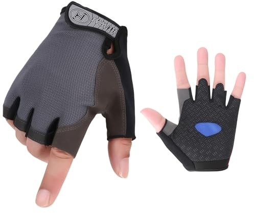 MANJIAMEI Cycling Gloves for Kids Half Finger Gloves for Boys Training Bike Cycling Mittens Breathable Non Slip Gel Kids Sport Gym Glove for Running Riding Bicycle Outdoor Age 5-10, Grey