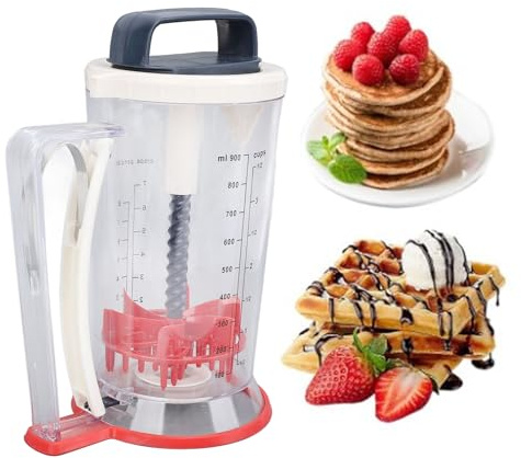 Dispenser per pastella per pancake, dispenser per panna montata, cupcake, waffle, strumento separatore per waffle con manico per spremere e scala di misurazione