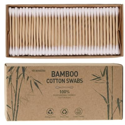 YD WINGTAI Bamboo Cotton Swabs 500 Count Natural Buds 100% Biodegradable Organic Wooden Sticks for Ears Makeup Safety Mouth Travel Clean Skin Club