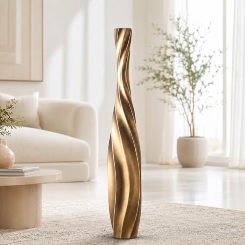 Leewadee Große Bodenvase 85 cm - Hohe Polyresin Dekovase für Pampasgras, Trocken- & Frischblumen