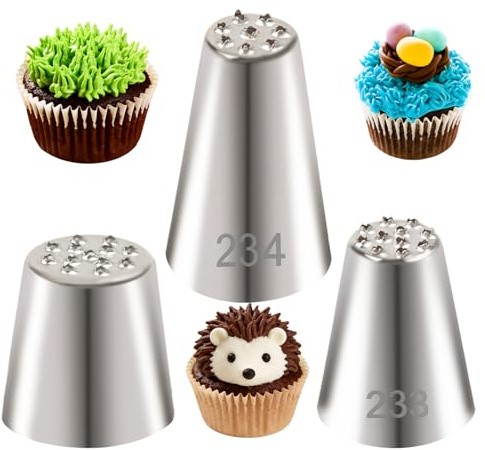 LLMSIX 3 x Grasspritztüllen, Edelstahl-Gras-Spritztüllen, professionelle Kuchendekorations-Spitzen zum Backen von Cupcakes, Kuchen, Gebäck, Fell, Igel, Spikes, Vogelnester, Dekoration