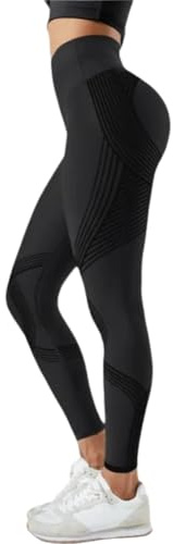 Plscape Leggings Anticellulite Donna 3D, Leggins Sportivi Push Up a Vita Alta Senza Cuciture, Pantaloni Yoga Modellanti per Allenamento, Palestra e Tempo Libero (Nero,M)