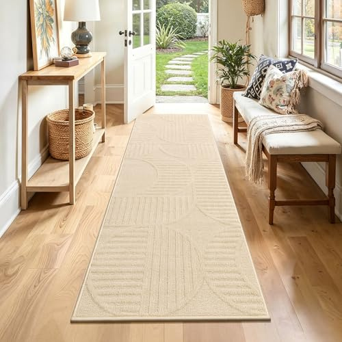 SHACOS Beige Läufer Flur rutschfest 50x150 cm, Waschbarer Teppich Läufer Modern, Küchenteppich Küchenläufer Waschbar, Flurläufer für Eingang Küche