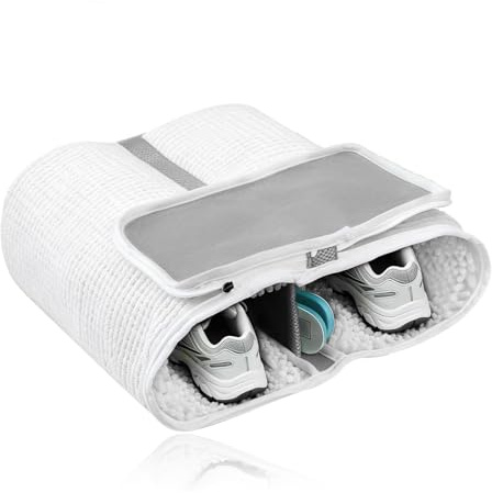 Skotvättpåse XL – tvättpåse för skor och sneakers med extra rengöringsfack för sulor – tvättpåse/skotvättpåse för skor, anti-deformation sneakers, tvättpåse (vit)