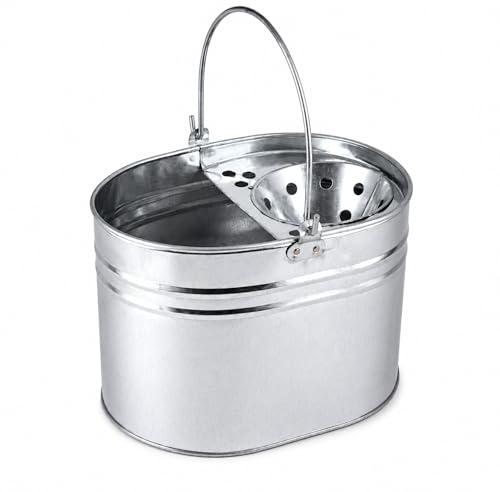 14L Galvanised Metal Mop Bucket with Wringer for Commercial & Home Cleaning