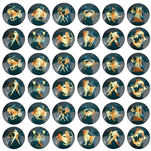 arricraft 48 Stück 25 mm Sternbilder Muster bedruckte Glas-Cabochons, 12 Stile, Sternzeichen, flache Rückseite, Kuppel, Cabochons, Mosaik-Fliesen für Foto-Anhänger, Schmuckherstellung