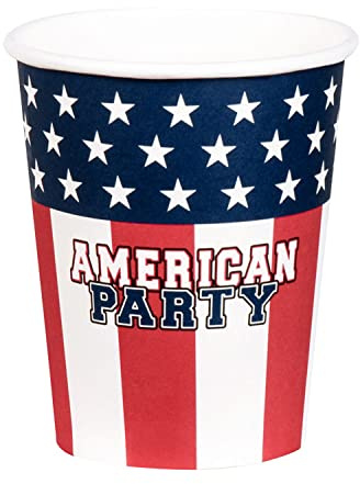 Boland 44974 – Party mugg American Party, 10 stycken, 210 ml, miljövänliga festporslin, 100% papper, födelsedag, temafest