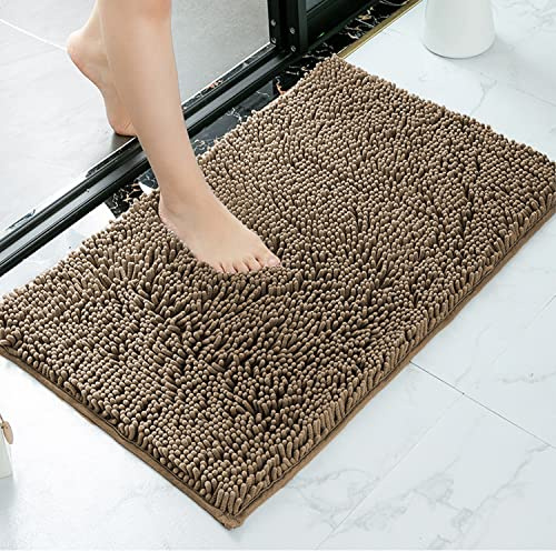 GREATOYAR Alfombra de Baño, Alfombrilla Antideslizante, Alfombrilla de Baño Absorbente, Chenilla, Lavable, Alfombra Ducha Baño Cocina Puertas de Entrada Pasillo para Dormitorio Salon, 40x60cm, Marrón