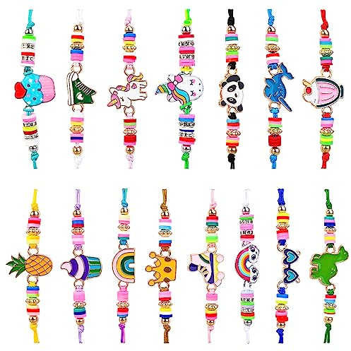 Faburo 15 Pcs Bracelet Amitié pour Enfant, Licorne Bijoux Fille, Réglable Cordon Tressé, Jouet pour Fête Cadeau Anniversaire