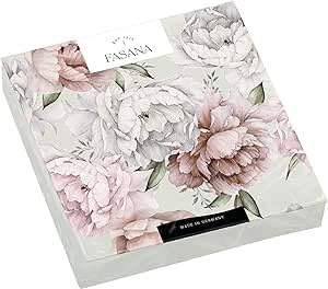 20 Servietten Pfingstrosen auf grau | Blumen | rosa | weiß | Tischdeko | Decoupage | Serviettentechnik 33x33cm