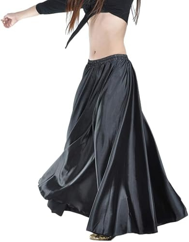 COGOALL Gonna Danza del Ventre Lunga Swing Abito Stage Costume Danzatrice Raso Performance (IT, Testo, M, L, Regular, Regular, Black)