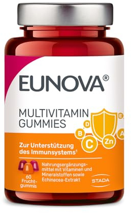 EUNOVA Multivitamin Gummies zur Unterstützung des Immunsystems, 60 Stück | 11 Vitamine & 4 Mineralstoffe, Echinacea-Extrakt, Zink, Vitamin C, D & B12, Ohne künstliche Farbstoffe, Fruchtgeschmack