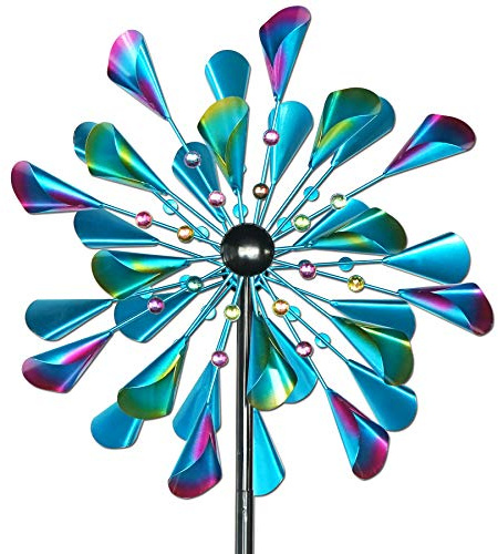 Decoroca Large Outdoor Metal Wind Spinners - Wind Sculptures & Spinners for Yard Patio Lawn Garden Decorations, Windmill Outdoor Clearance with Stable Metal Stake(Blue&Green Rotating)
