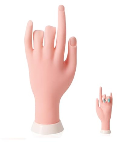 Silicone Mains d Entrainement Pour Ongle,Modèle de Pratique à Ongles,Fausse Main,Main Artificielle,Flexible et Souple d’Entraînement pour Manucure et Faux Ongles,Pliable,Couleur Chair 8.5 * 23cm