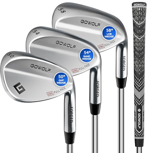 Gowolf Golf Wedges 50, 54, 58 Sets Right Hand, Forged Full Face Golf Wedge Set for Men, Premium Golf Gap Wedge Sand Wedge Lob Wedge Golf Club, Great Golf Gifts - CNC Milled Face for More Spin (Chrome)