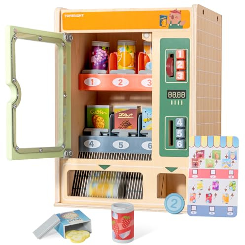 TOP BRIGHT Verkaufsautomat ab 3 Jahre, Spielautomat Kinder Küchenset | Spielküche Zubehör Küchenset mit Snacks, Getränkedosen und Spielgeld, Rollenspiel Spielzeug ab 3 Jahre Junge Mädchen Geschenk