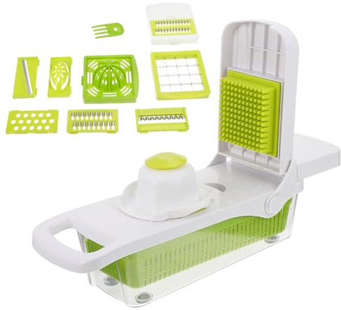 Hemobllo Cortadora Manual Multifunción para Verduras y Frutas Rallador Práctico con Cuchillas Fuertes Compacto y Fácil de Usar para Patatas Zanahorias y Color Blanco y Verde