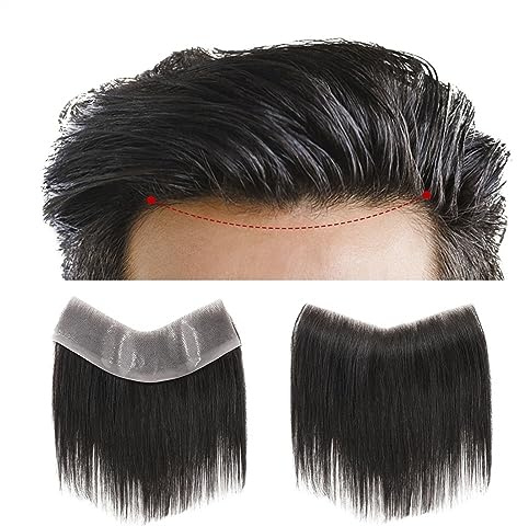 Für Männer Haaransatz-Toupet, vorderes Haarteil, indisches Echthaarsystem, 4 cm x 18 , V-Form vorne, Herren-Toupet, dünne Haut, 0,08–0,10 mm, PU-Basis-Ersatzsystem Perückenkopf