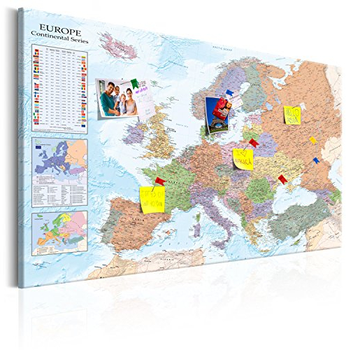 Pinnwand B&D XXL - Weltkarte zum pinnen - Pinnwand & Leinwandbild 120x80 cm 1 Teilig Kunstdruck modern Wandbilder XXL Wanddekoration Design Wand Bild - Landkarte Lernkarte Europa k-A-0136-v-a