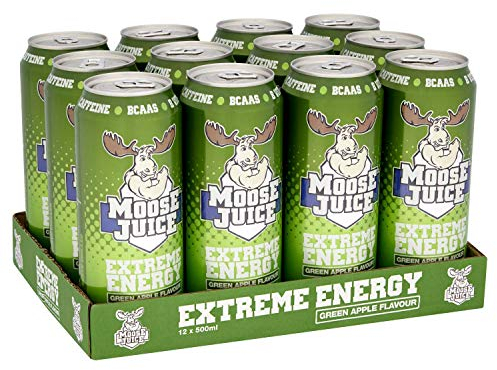 Moose Juice // Clean Energy + Vitamin Drink // Only 15 kcal // 200mg Caffeine // Zero Sugar & Aspartame // BCAAs // Green Apple Flavour // 12 x 500ml Cans