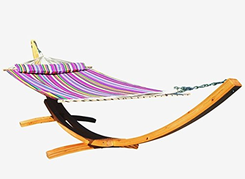 ALEOS. AS-S 410cm XXL Hängemattengestell Natur-Filled Edition PINK Hängematte mit Gestell aus Holz Lärche mit Stabhängematte (GEPOLSTERT) inkl. Kopfkissen