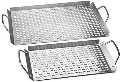 Outset Stainless Steel Grill Topper Grid, Set of 2, 11x7 and 11x17 BBQ Basket Trays