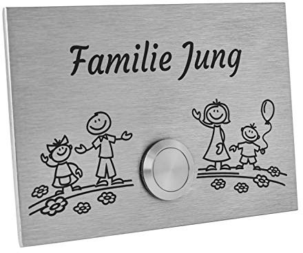Jung-Edelstahl-Design Türklingel London1G Motiv Familie 4. Klingelplatte 12x8 cm. Klingelschild mit Gravur (ohne LED)