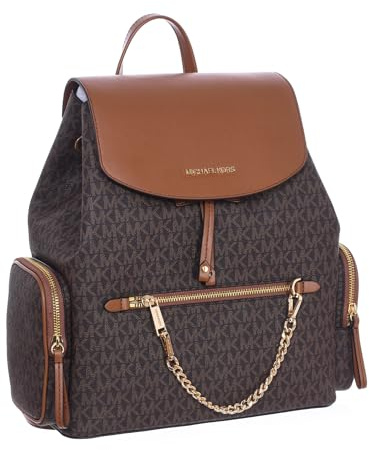 Michael Kors Jet Set Large Signature PVC Chain Backpack Flap Book Bag (brown sig)