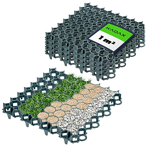 KADAX Dalles Stabilisatrices en Plastique 50 cm, Stabilisateurs de Gravier, Dalles à Engazonner pour Jardins, Grilles de Gazon (Vert, Lot de 4)