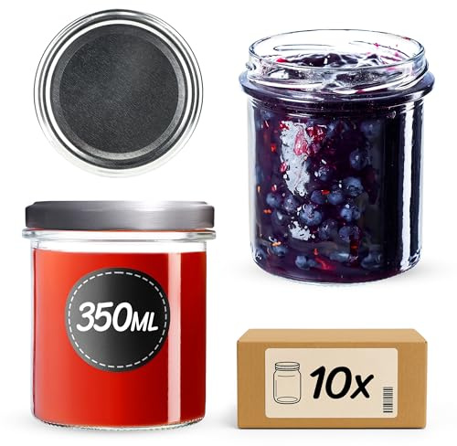 KADAX Uppsättning med 10 syltburkar 350 ml TO82, konserveringsburkar förvaringsburkar masonburk med skruvlock, lufttäta skruvglas, honung och syltburkar