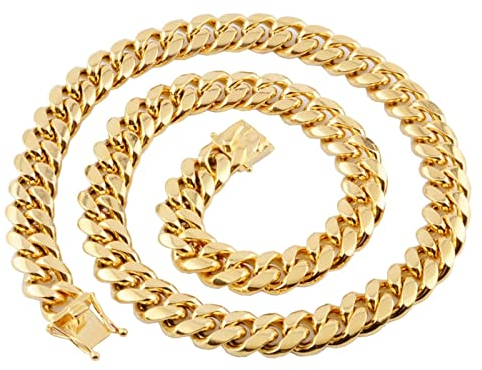 Wycian Kette Gold Damen Ohne Anhänger, Kette Edelstahl Männer 66cm 16mm Hip Pop Stilvoller Einfacher Stil Panzerkette Ketten zum Herren Jahrestag