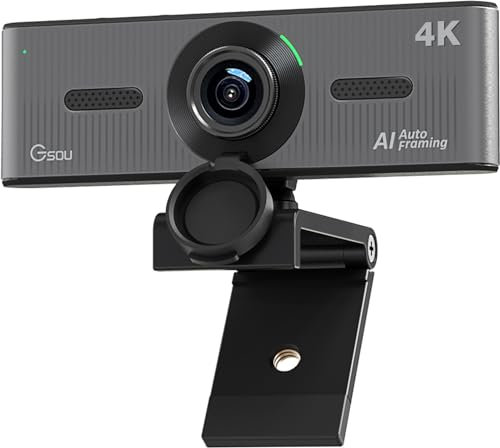 Gsou Webcam 4K con tracciamento AI, grandangolo 120, sensore Sony 4K, copertura per la privacy e microfoni a doppia cancellazione del rumore, perfetta per PC, streaming, laptop, conferenze, riunioni