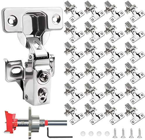 24 Pack 1/2 inch Overlay Soft Close Cabinet Door Hinges for Kitchen Cabinet Hinges Hidden Hinge Stainless Steel Concealed Kitchen Cabinet Hinge Self Closing Screw Holes Distance of Cup is 45 mm