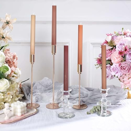 Efavormart 5 Pack | 9 Assorted Natural Premium Unscented Ribbed Wick Taper Candles, Tall Ribbon Wax Dinner Candles