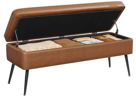 VASAGLE EKHO Collection - Storage Ottoman Bench, Entryway Bedroom Bench, 15 Gallons, Synthetic Leather with Stitching, Mid-Century Modern, Safety Hinges, Loads 660 lb, Caramel Brown ULOM074K01