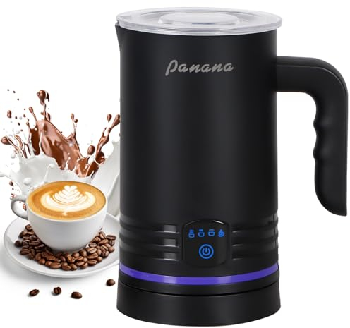 Panana Milk Frother Electric, 4 in 1 Automatic Frother and Milk Steamer, Hot & Cold Milk Warmer, 430ml, Temperature Control Auto Shut-Off, for Coffee, Latte, Cappuccino, Chocolate (Black)
