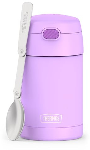 THERMOS FUNTAINER 16 Ounce Stainless Steel Vacuum Insulated Food Jar with Folding Spoon, Neon Purple