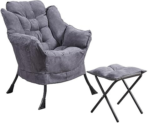 Panana Armchair Accent Chair Lazy Chair with Footstool Relax Lounge Chair,Sofa Chair with Armrests and Steel Frame (Dark Grey)