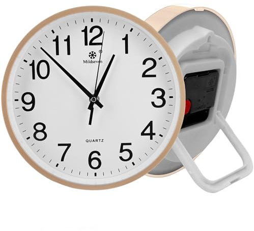 Sporgo Orologio da parete grande da 23 cm: da appoggiare o appendere, senza ticchettio, orologio al quarzo, alta precisione, bianco moderno, per cucina, soggiorno, ufficio (oro)