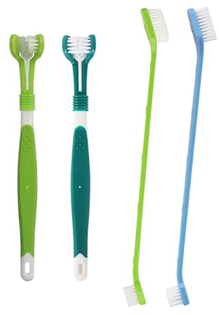 Hundezahnbürste,4 PCS Dreifachkopf-Hundezahnbürsten und Langem Griff Hundezahnbürste Hunde Zahnbürste für Kleine Hunde Pet Zahnbürste