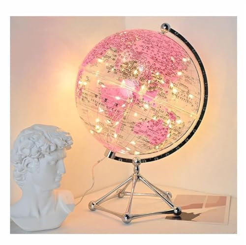 Meiiron Globo del Mondo Illuminato da 8 Pollici con Supporto in Metallo, Lampada a Globo Trasparente a LED con mappamondo for Forniture Decorative for Ufficio, Regalo Creativo(Color:Pink)